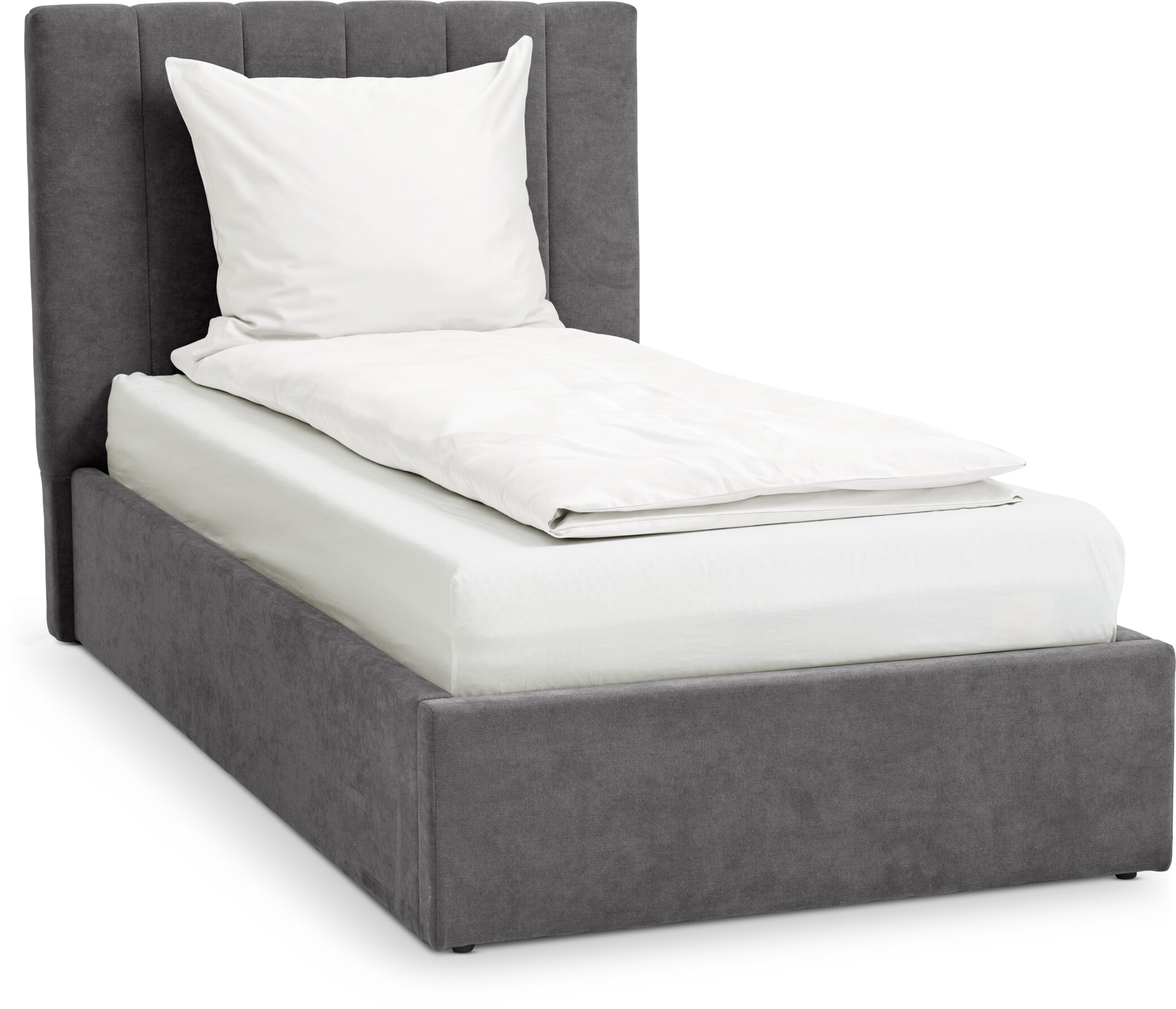 JYSK Bettgestell HASLEV m/Stauraum 90x200 dunkelgrau Stoff