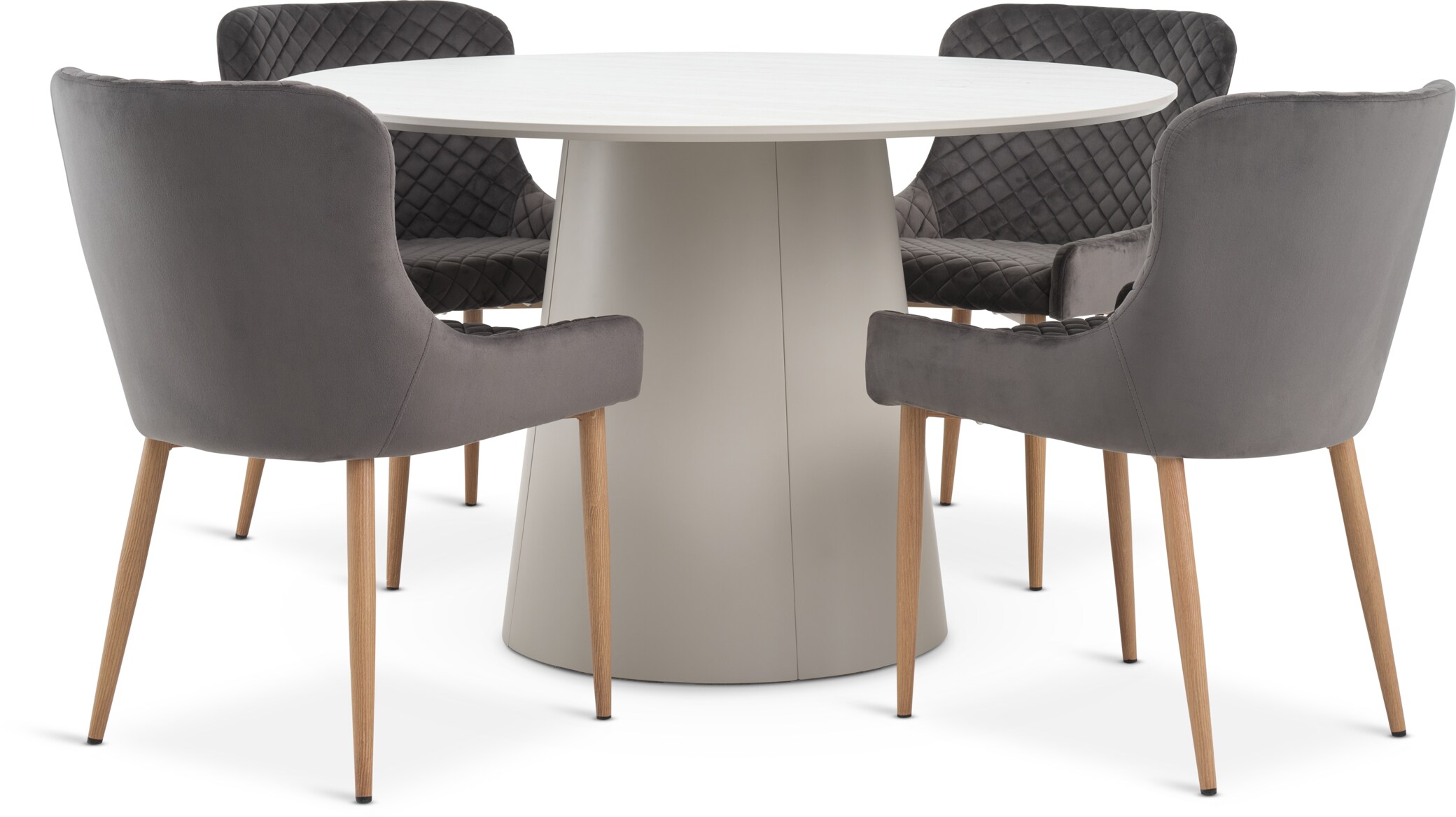 JYSK KLIPLEV Ø120 Tisch Travertin + 4 PEBRINGE grau samt