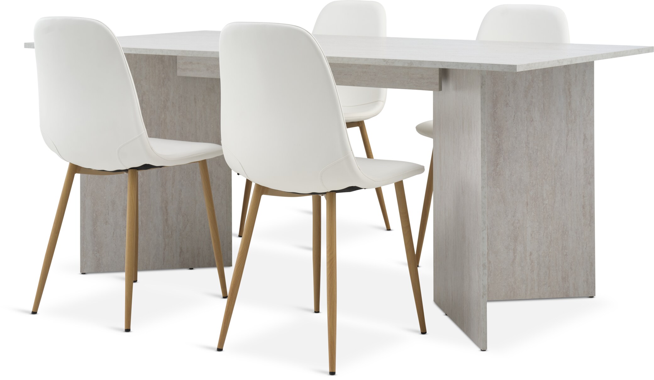 JYSK KRONDAL L180 Tisch Travertin + 4 JONSTRUP Stühle weiß