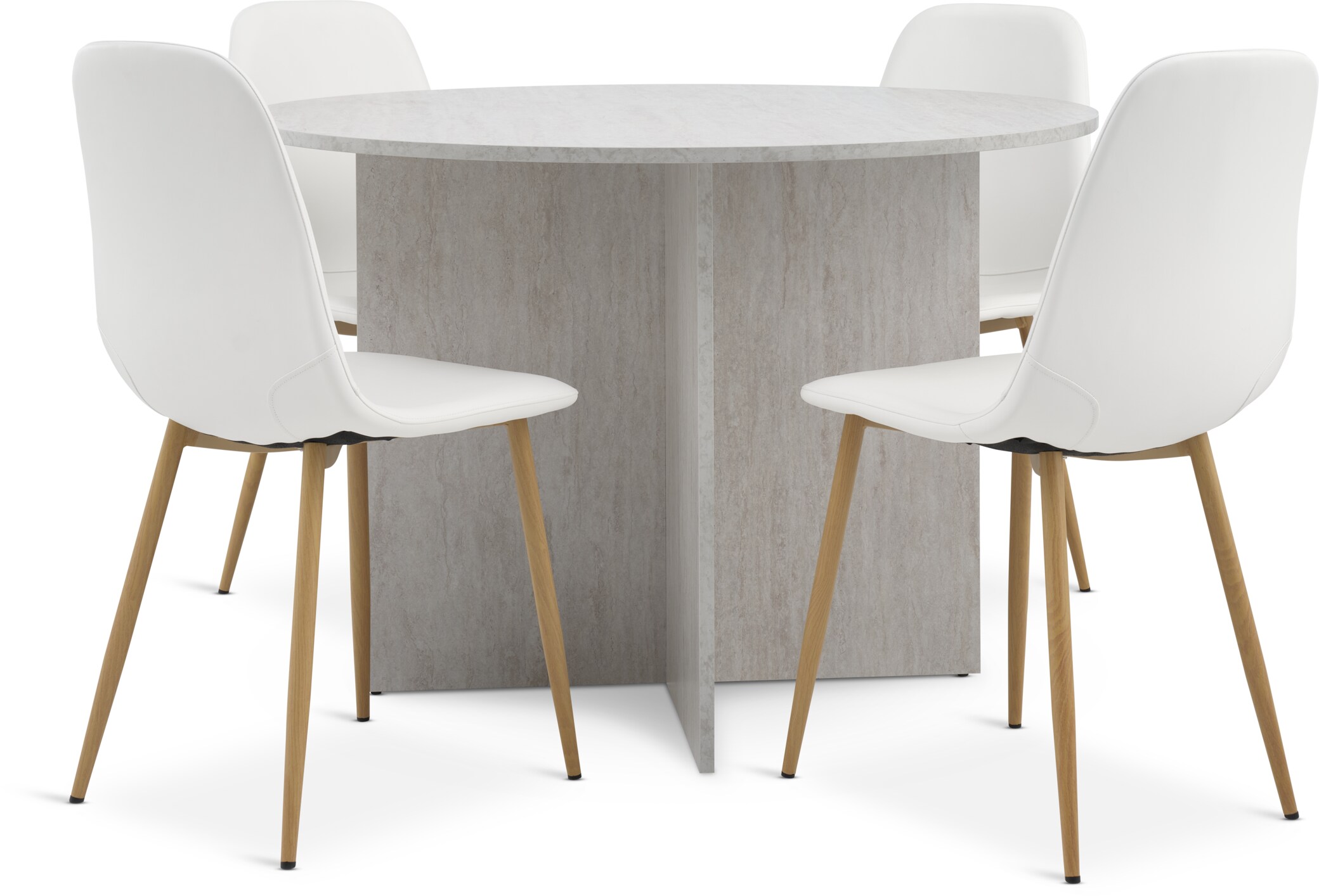 JYSK KRONDAL Ø110 Tisch Travertin + 4 JONSTRUP Stühle weiß