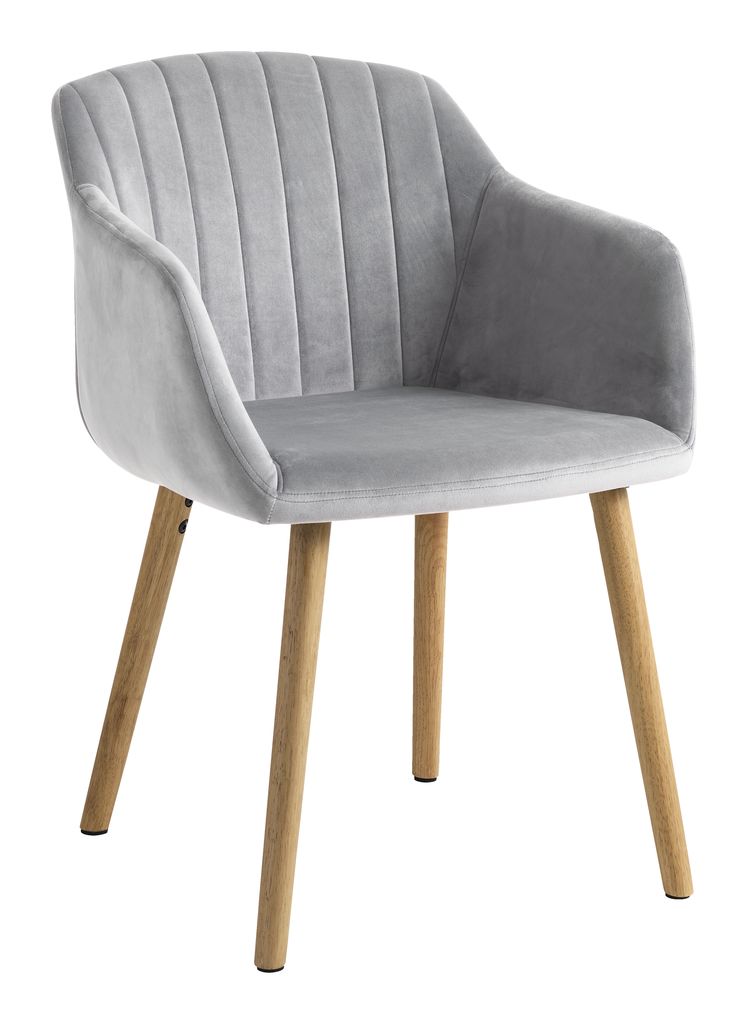 Dining chair ADSLEV grey velvet/natural JYSK