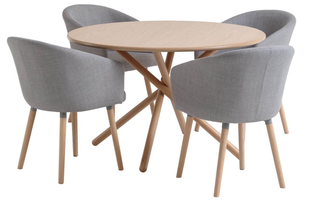 SKIBET D120 table light oak+4 KLOSTER chairs light grey JYSK