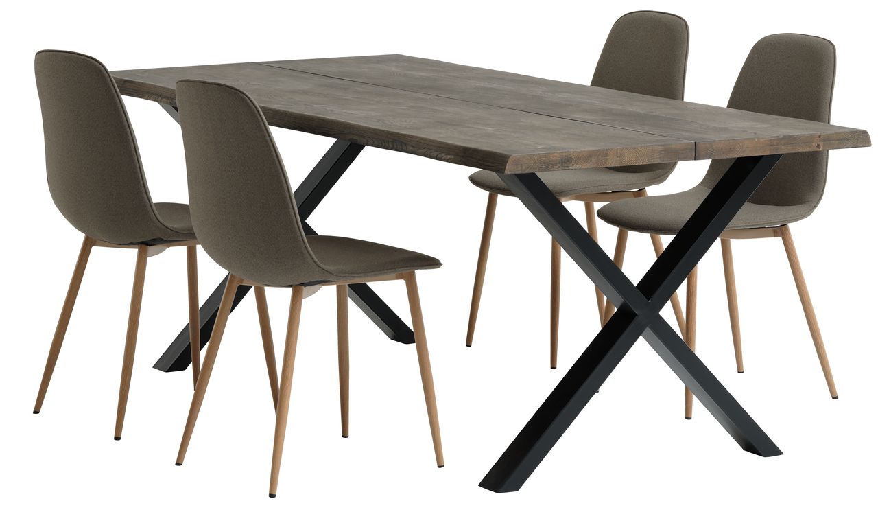 ROSKILDE L200 Tisch dunkle Eiche + 4 BISTRUP Stühle olivgrün JYSK
