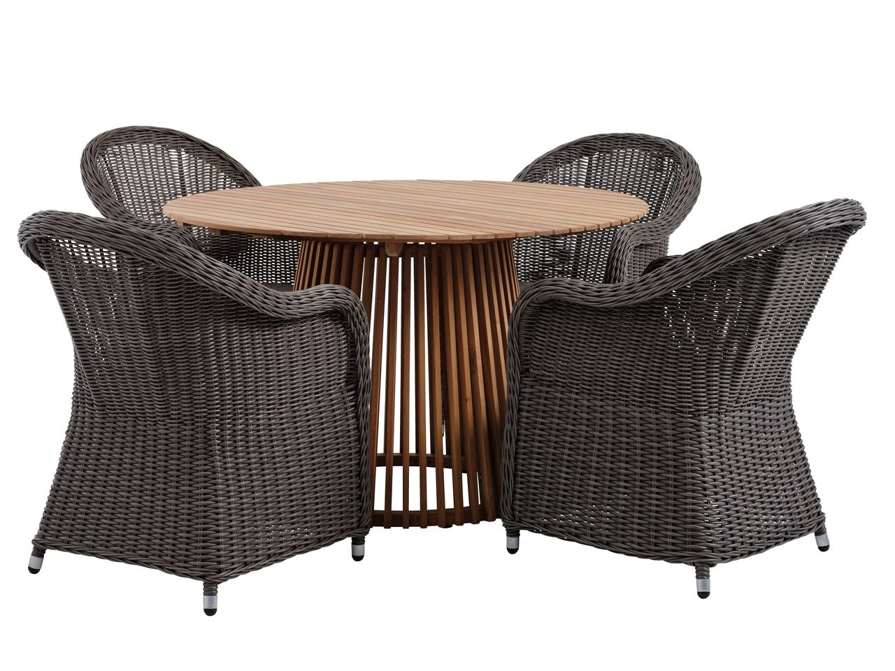UDBYNEDER Ø120 Tisch Teakholz + 4 GAMMELBY Stuhl grau JYSK
