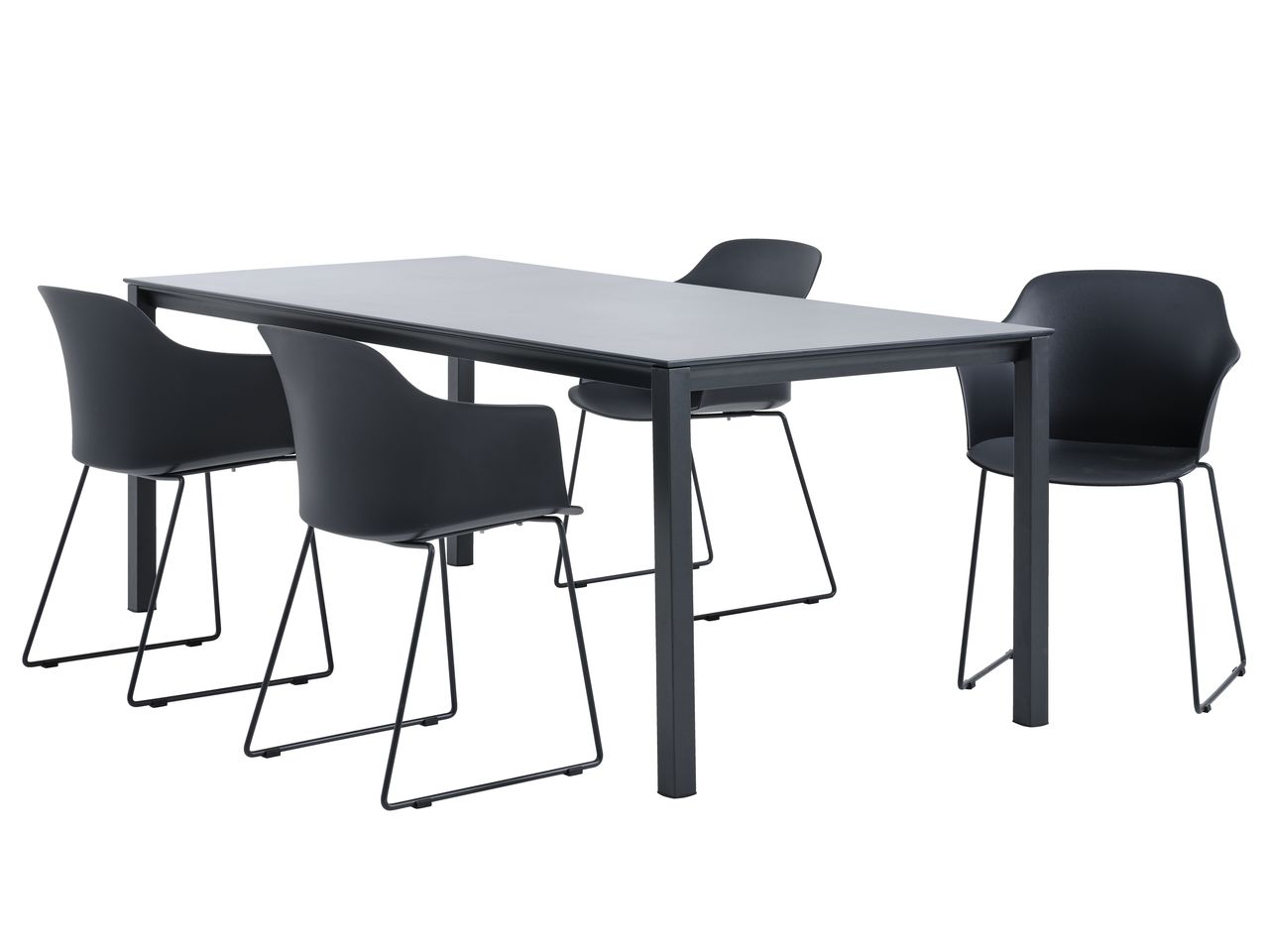 LANGET L207 table + 4 SANDVED chaises noir JYSK