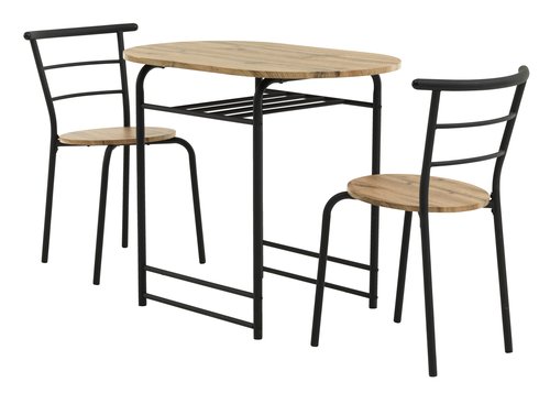 GADSTRUP L92 table + 2 GADSTRUP chaises noir/coloris chêne