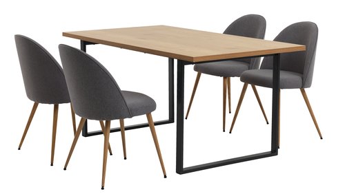 AABENRAA D160 stol hrast + 4 KOKKEDAL stolice siva/hrast