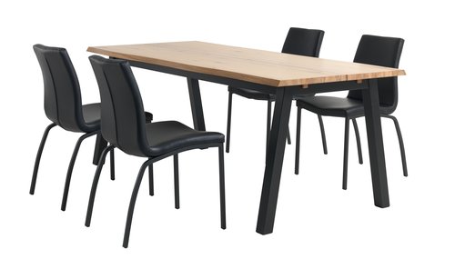SKOVLUNDE Μ200 τραπέζι φυσικό δρυς + 4 ASAA καρέκλες μαύρες
