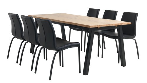 SKOVLUNDE H200 asztal natúr tölgy + 4 ASAA szék fekete