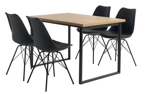 AABENRAA L120 tafel eiken + 4 KLARUP stoelen zwart