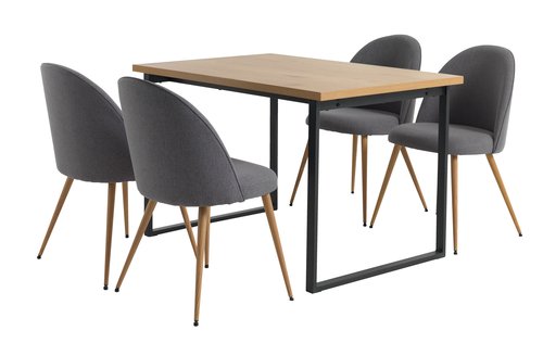 AABENRAA H120 asztal tölgy + 4 KOKKEDAL szék szürke/tölgy
