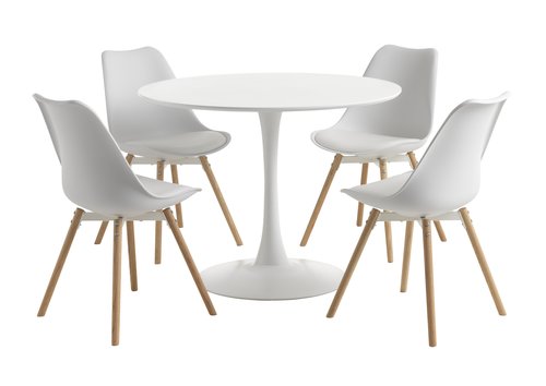 RINGSTED Ø100 τραπέζι λευκό + 4 KASTRUP καρέκλες λευκό