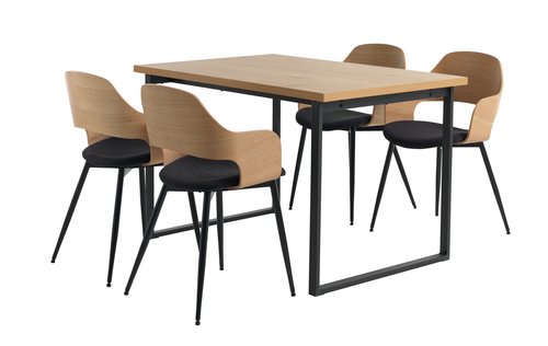 AABENRAA H120 asztal tölgy + 4 HVIDOVRE szék tölgy/fekete