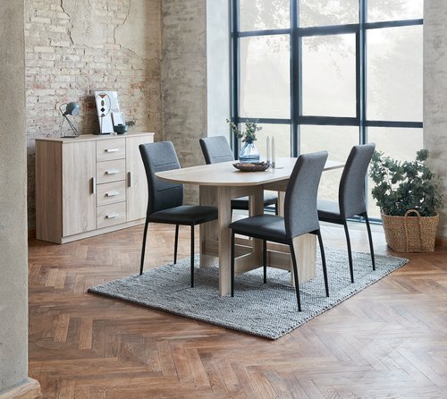 OBLING L100/163 table oak + 4 UK TRUSTRUP chairs grey