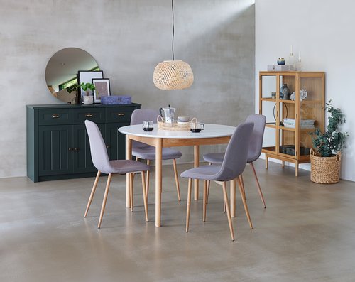 Dining chair JONSTRUP grey fabric/oak colour | JYSK