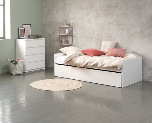 Bed w/storage TANGBJERG SGL/SKG white