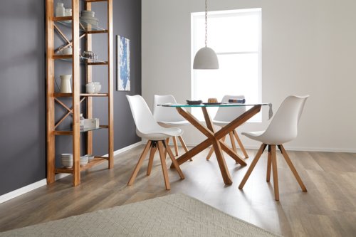 Mesa centro SASKIA Ø60 vidro/carvalho