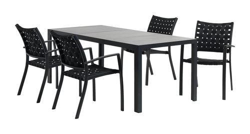 MAMRELUND P195 pöytä harmaa + 4 JEKSEN tuoli musta