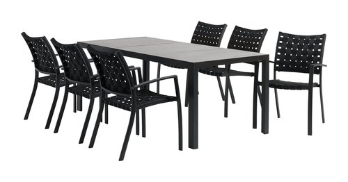 MAMRELUND P195 pöytä harmaa + 4 JEKSEN tuoli musta