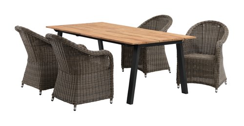 BARSMARK P210 pöytä tiikki + 4 GAMMELBY tuoli harmaa