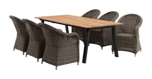 BARSMARK P210 pöytä tiikki + 4 GAMMELBY tuoli harmaa
