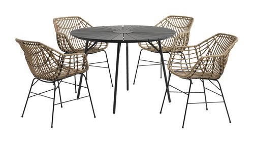 RANGSTRUP Ø110 τραπέζι μαύρο +4 ILDERHUSE καρέκλες φυσικό
