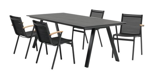 FAUSING D220 stůl + 4 SADBJERG židle černá