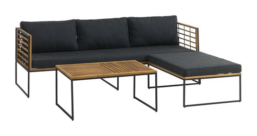 Loungeset UGILT met chaise 3-persoons hardhout