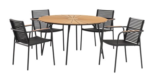 RANGSTRUP Ø130 stůl přírodní/černá + 4 NABE židle černá