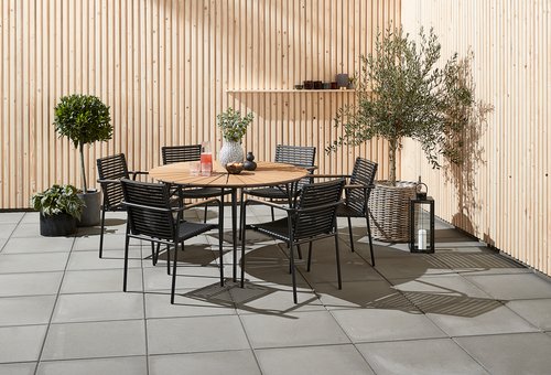 RANGSTRUP Ø130 τραπέζι φυσικό/μαύρο + 4 NABE καρέκλες μαύρο