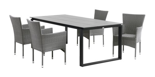 KOPERVIK L215 bord grå + 4 AIDT stol grå