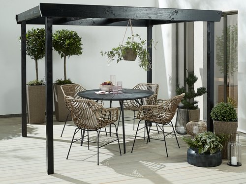 RANGSTRUP Ø110 τραπέζι μαύρο +4 ILDERHUSE καρέκλες φυσικό