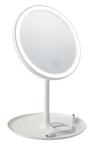 Spejl VEDUM m/LED Ø18xH28cm hvid