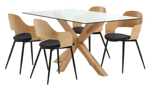 AGERBY L160 Tisch Eiche + 4 HVIDOVRE Stühle Eiche/schwarz