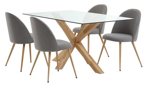 Mesa AGERBY L160 roble + 4 sillas KOKKEDAL gris/roble