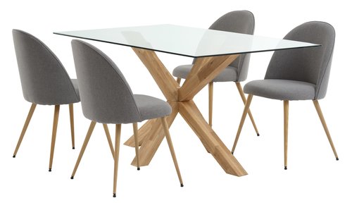 AGERBY L160 table oak + 4 KOKKEDAL chairs grey/oak