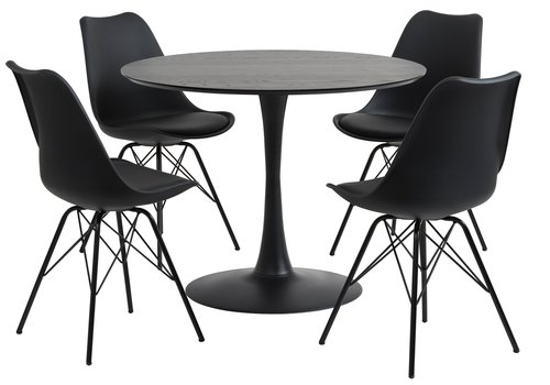 RINGSTED D100 table black + 4 KLARUP chairs black