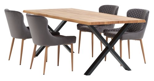 ROSKILDE H200 asztal natúr tölgy + 4 PEBRINGE szék v.szürke