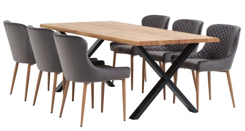ROSKILDE H200 asztal natúr tölgy + 4 PEBRINGE szék v.szürke