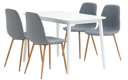 LANGDAL H118 asztal fehér + 4 JONSTRUP világoskék/tölgyszínű