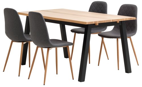 SKOVLUNDE H160 asztal tölgy + 4 JONSTRUP szék sötétszürke