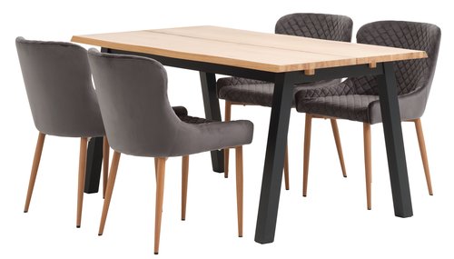SKOVLUNDE L160 table nat.oak + 4 UK PEBRINGE velvet