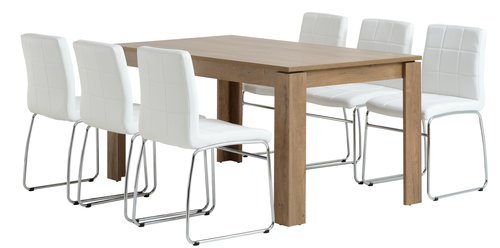 VEDDE Μ160 τραπέζι άγρια δρυς + 4 HAMMEL καρέκλες λευκό