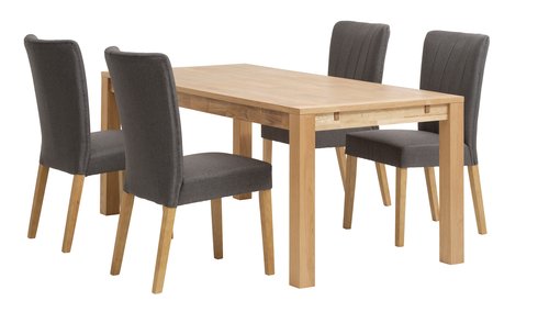 HAGE L190 table chêne + 4 NORDRUP chaises gris