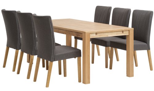 HAGE L190 table chêne + 4 NORDRUP chaises gris