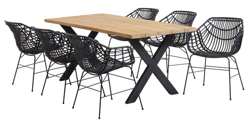 ELLEKILDE L180 tafel teak + 4 ILDERHUSE stoelen zwart