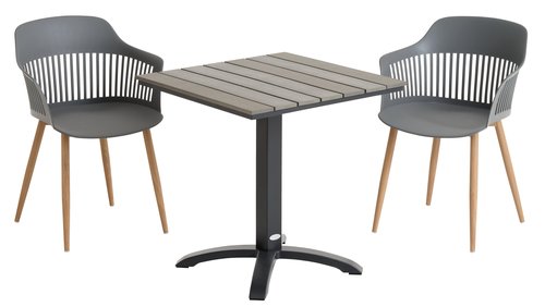 HOBRO D70 stół szary + 2 RAVNEBAKKE krzesło ciemnoszary