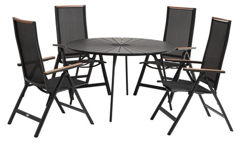RANGSTRUP Ø130 bord + 4 BREDSTEN stol svart