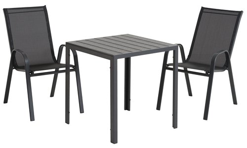 JERSORE H70 asztal fekete + 2 LEKNES szék fekete