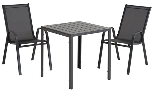 Mesa JERSORE L70 negro + 2 sillas LEKNES negro